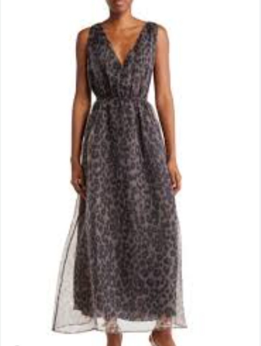 NEW DR2 Daniel Rainn Leopard Print V-Neck Organza Dress